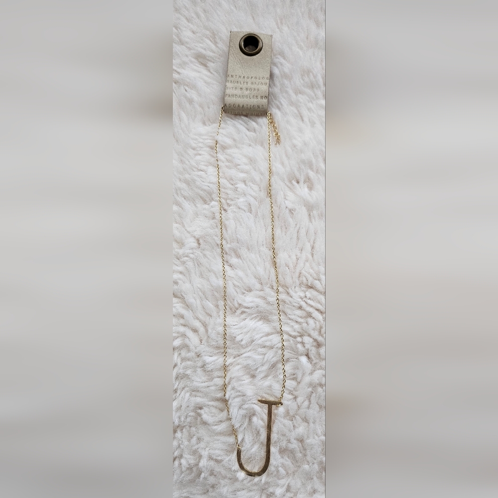 NEW Anthropologie "J" Statement Gold Chain Necklace